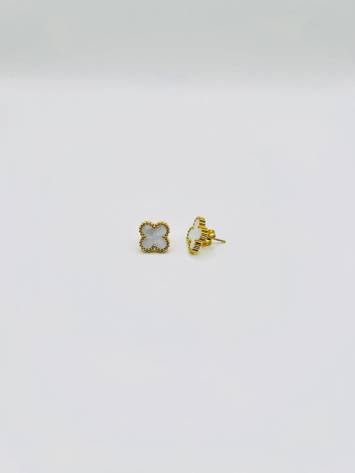 Kleeblatt Ohrringe 18K Gold plating Weiß