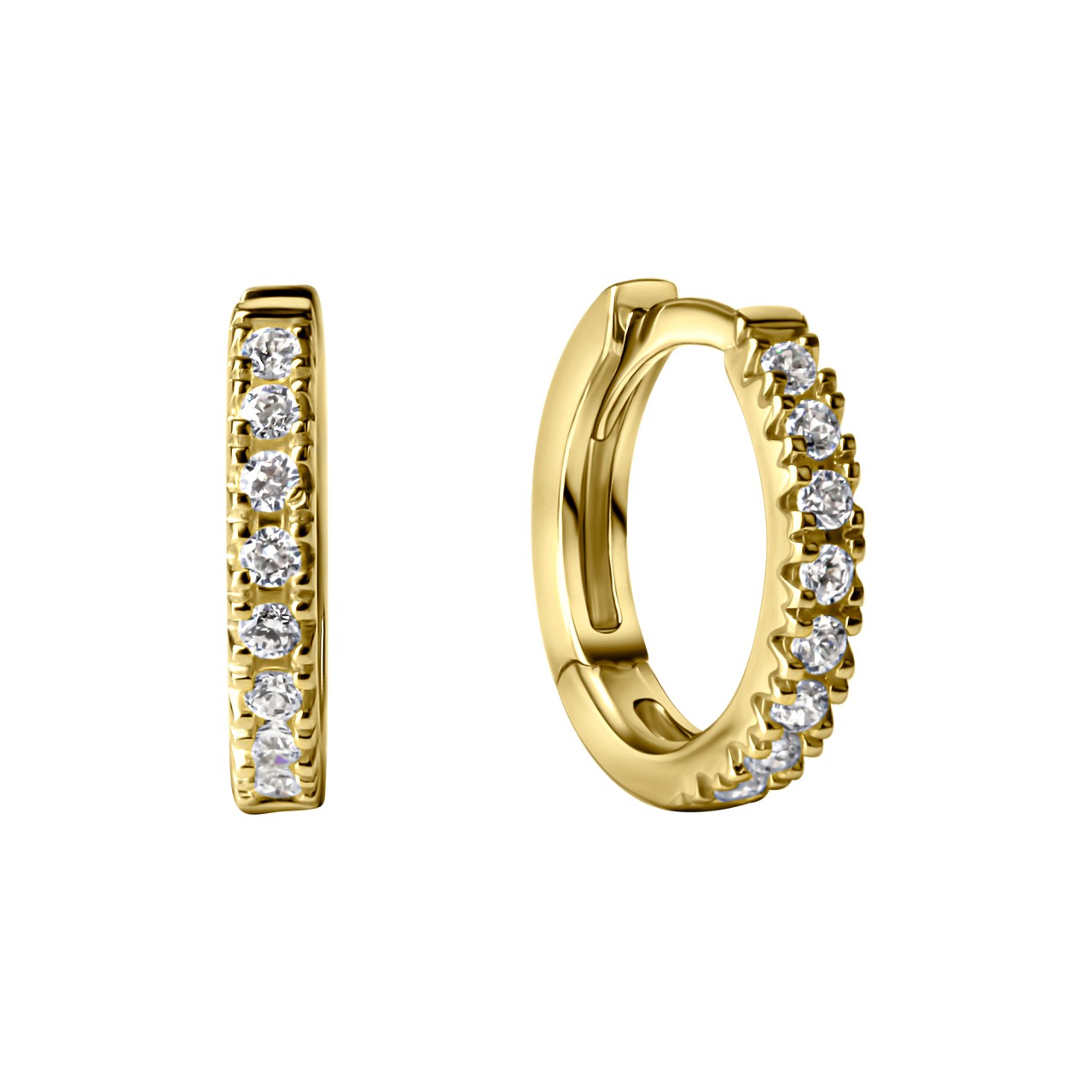 Folding hoop earrings 585 yellow gold zirconia 2mm