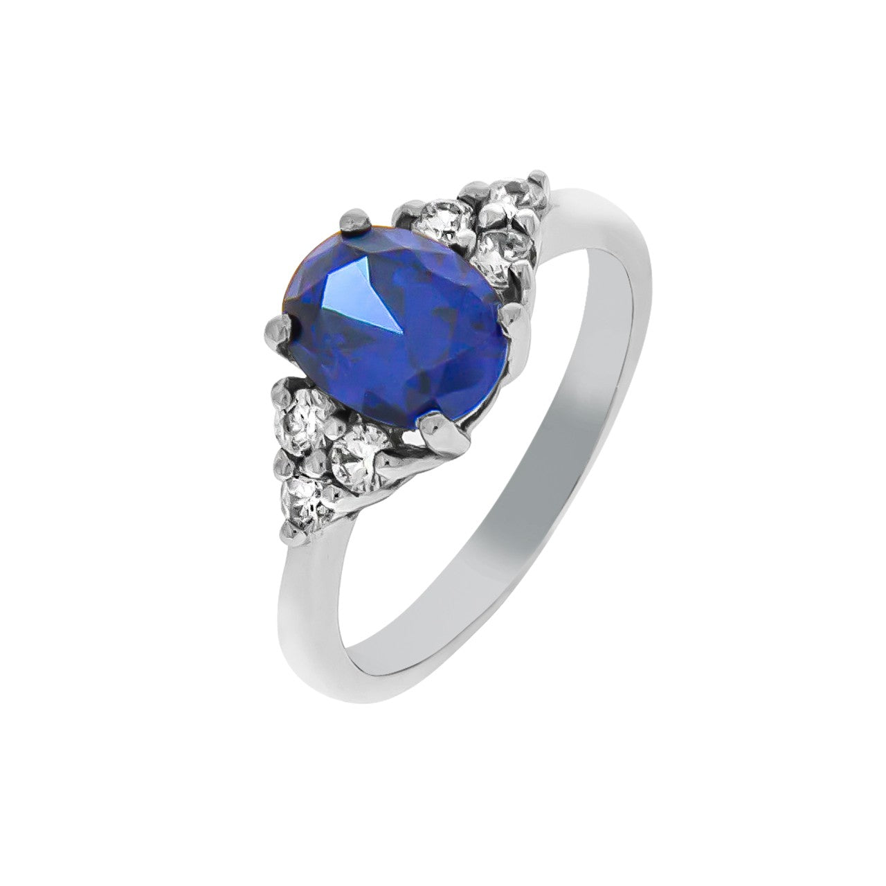 Ring 925- Sterling Silber rhodiniert Zirkonia weiß und blau 9mm