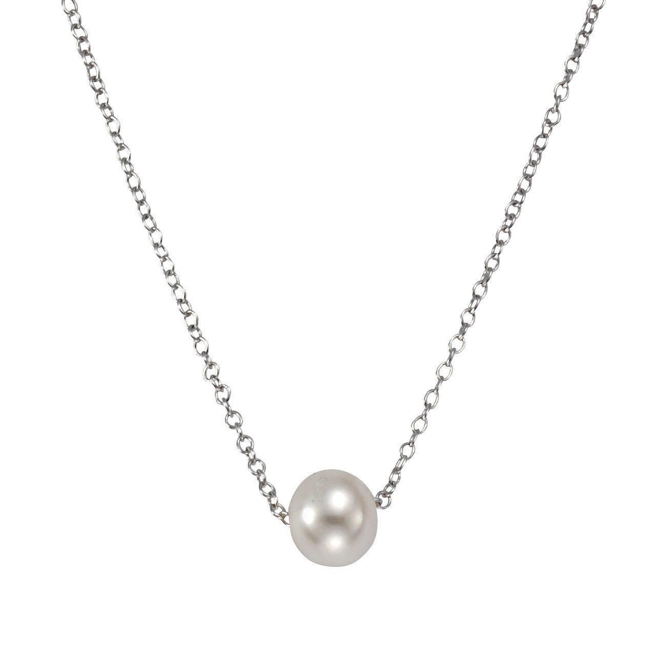 Necklace 925 silver rhodium plated pearl white 6mm