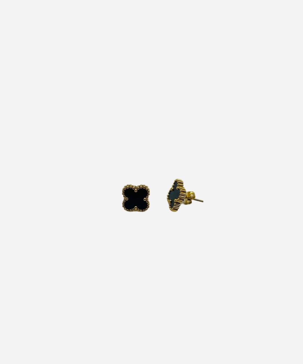 Kleeblatt Ohrringe 18K Gold plating Schwarz