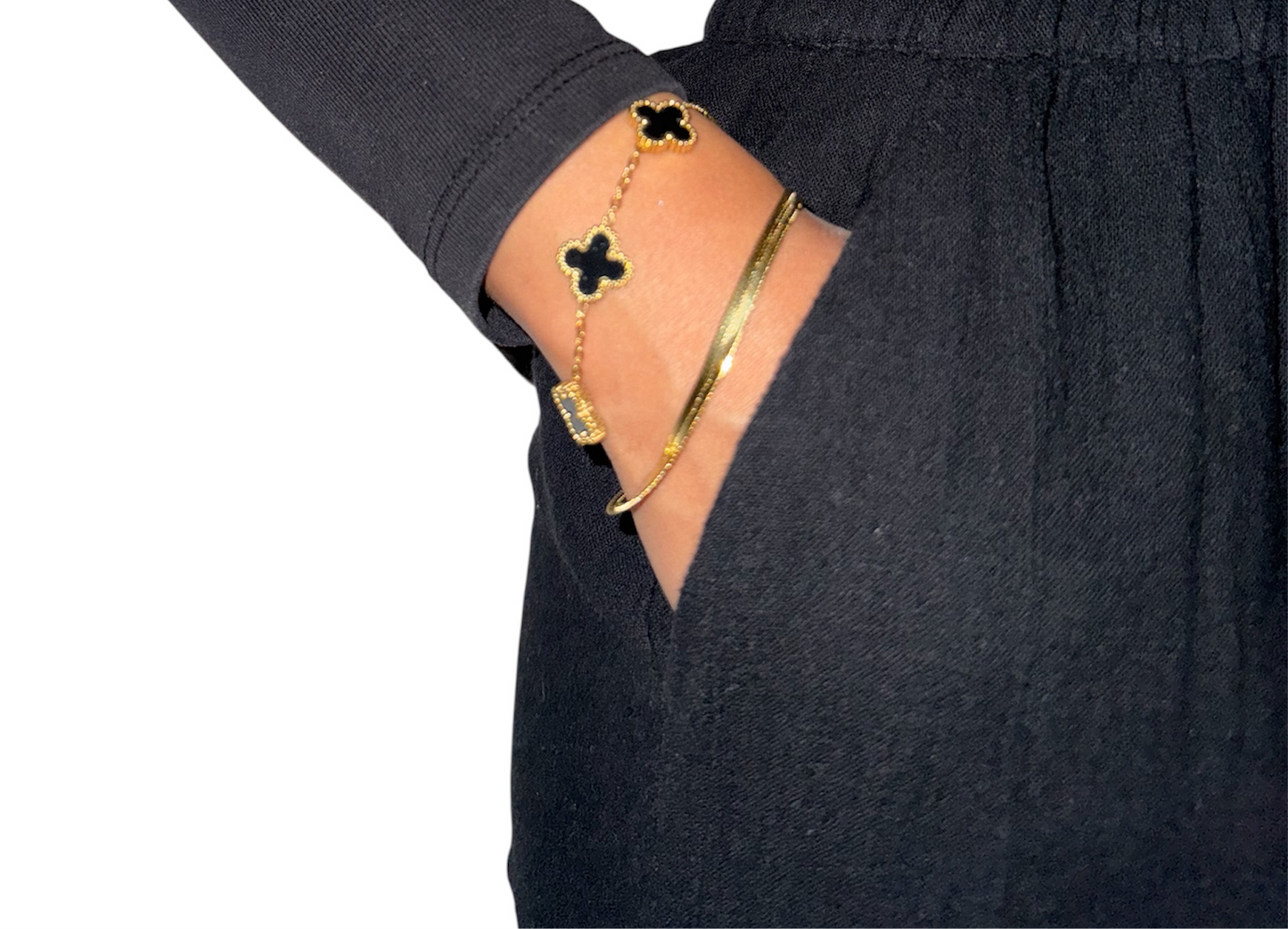 Kleeblatt Armband 18K Gold plating Schwarz