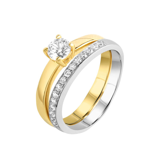 Ring Set 2 teilig 925- Sterling Silber vergoldet zweifarbig Zirkonia weiß 5mm