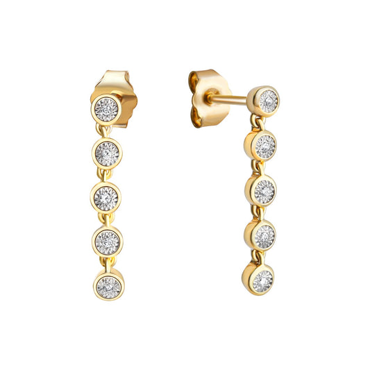 Pendientes oro amarillo 585 diamantes bicolores 3,0 mm