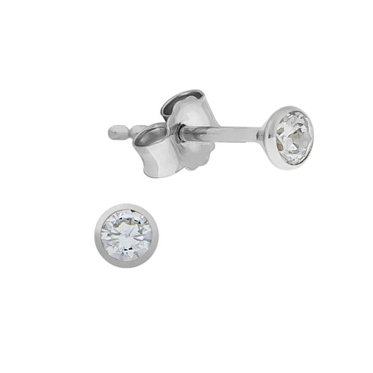 Pendientes de oro blanco 375 con circonitas de 3,0 mm.