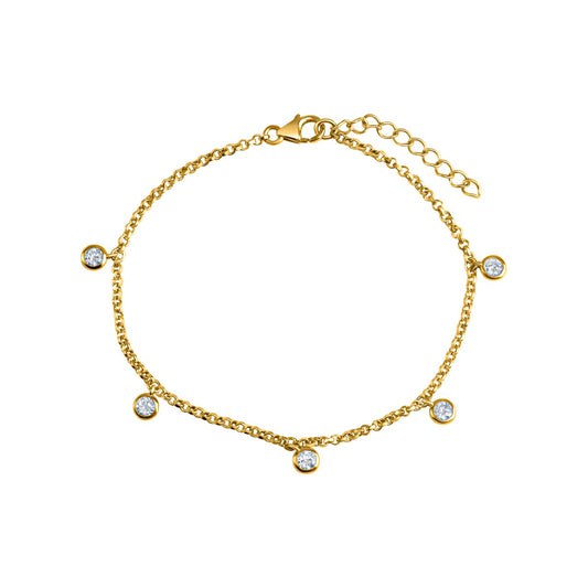 Pulsera plata de ley 925 bañada en oro circonitas 18+3cm
