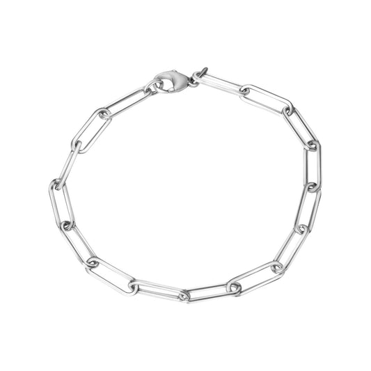 Pulsera de plata de ley 925 con eslabones y baño de rodio brillante.