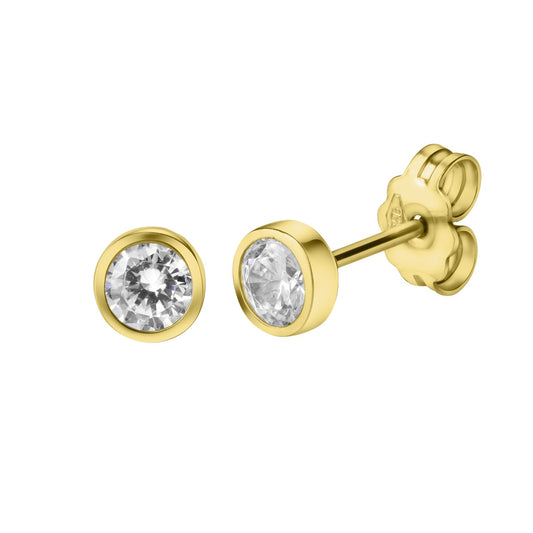 Pendientes de botón oro amarillo 375 circonitas 5 mm