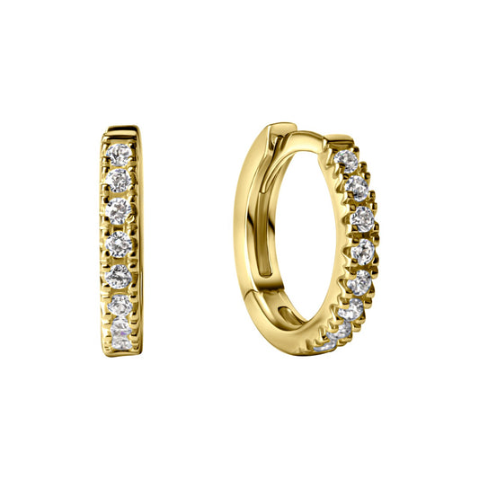 Pendientes de aro plegables oro amarillo 585 circonitas 2 mm