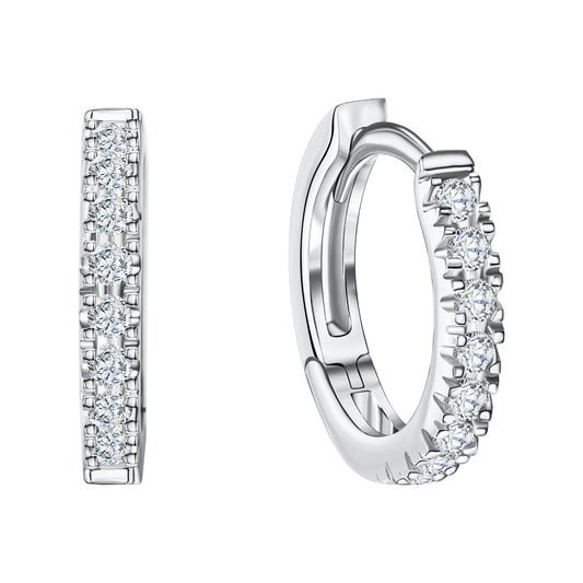 Pendientes de aro plegables 585/- oro blanco circonita 2 mm