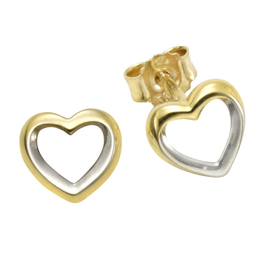 Pendientes de botón oro 333 motivo bicolor corazón 6,7 mm