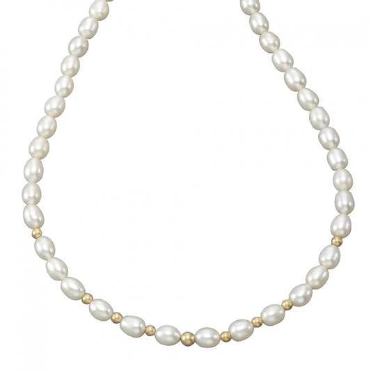 Collier 585- Gold Perlen weiß Goldkugeln 45cm