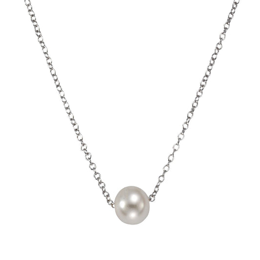 Necklace 925 silver rhodium plated pearl white 6mm