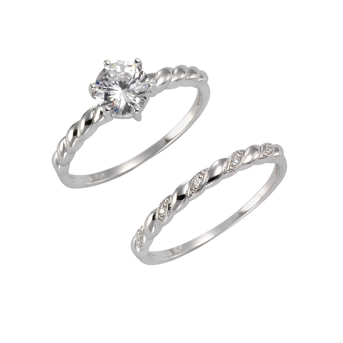 Ring Set 925- Silber zweiteilig Zirkonia weiß 8mm