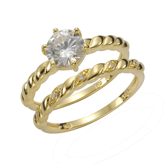 Ring Set 925- Silber vergoldet Zirkonia weiß 8mm